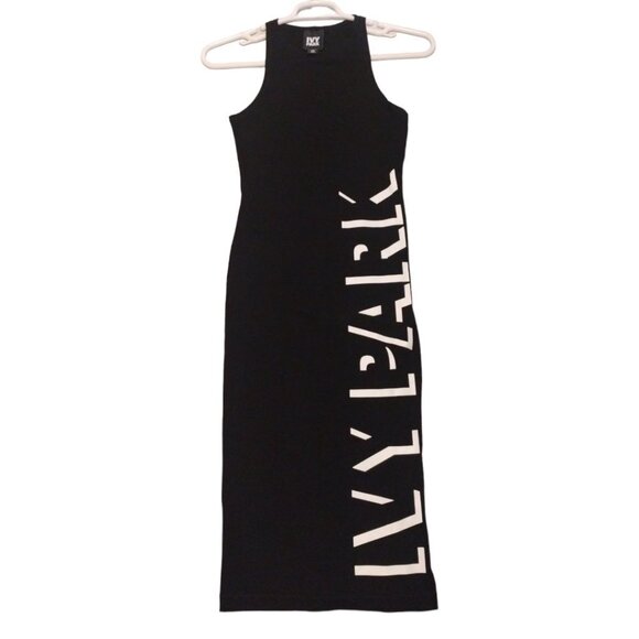 Ivy Park Back Slit Shadow Logo Midi Dress Sz XS Black Sleeveless Stretch Casual - Picture 3 of 8